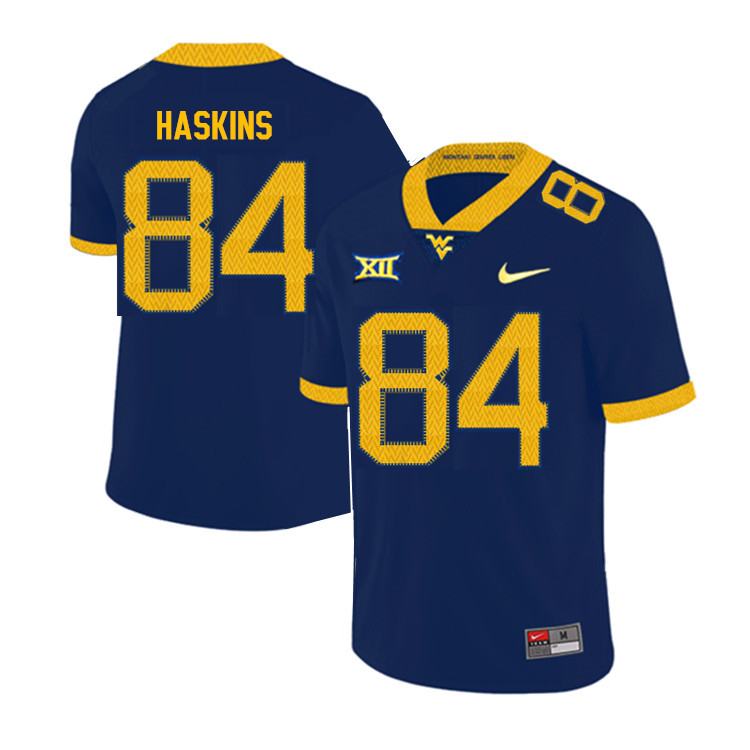 2019 Men #84 Jovani Haskins West Virginia Mountaineers College Football Jerseys Sale-Navy